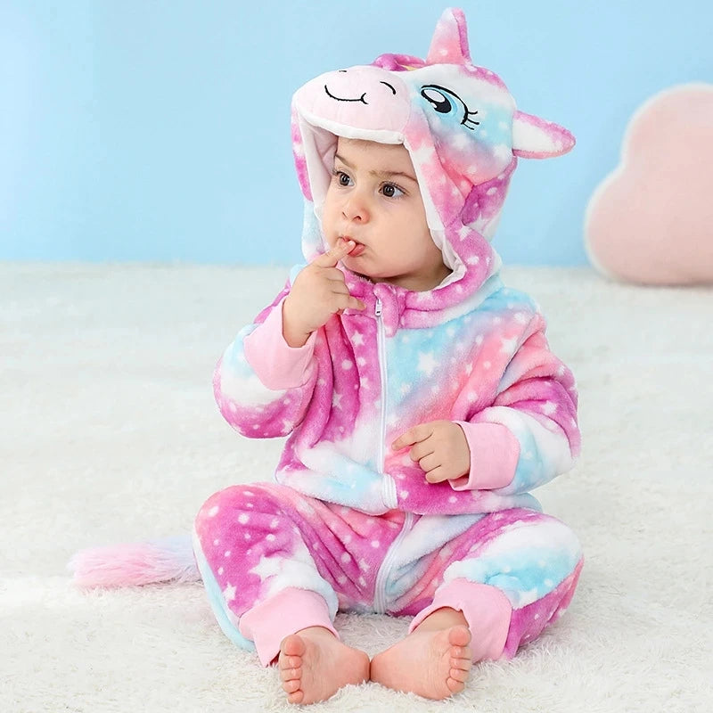 Halloween Dinosaur Winter Baby Romper Kigurumi Costume Flannel Hooded Bodysuit Pajamas Animal Overall Jumpsuit For Girl Boy 0-4T
