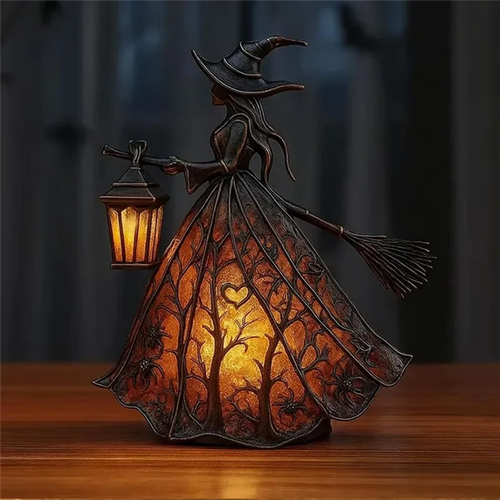 AT44-Halloween Table Lamp Witch Light, Gothic Spooky Decor With Holding Lantern For Home, Porch Party Decor