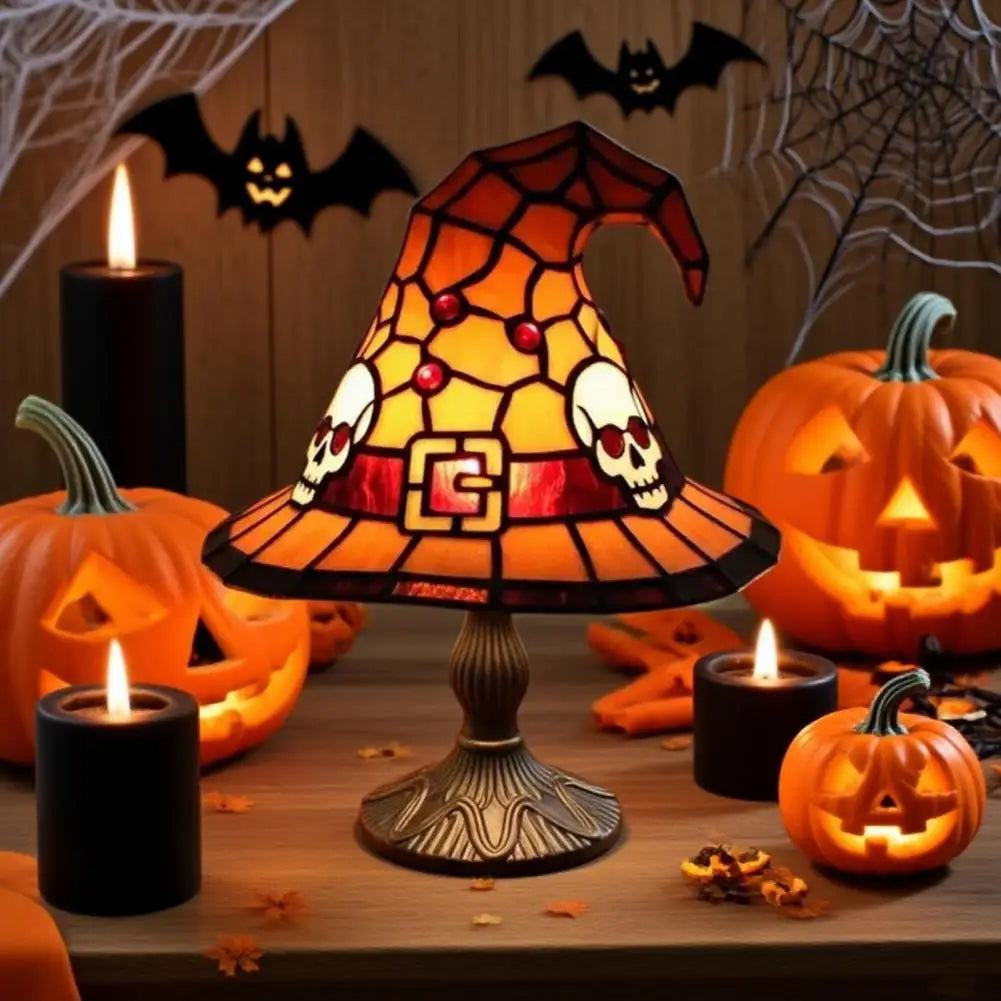 Resin Witch Hat Decoration Festive Atmosphere Lamp Hat Led Night Light Table Lamp Set for Halloween Decor Handcrafted for Indoor