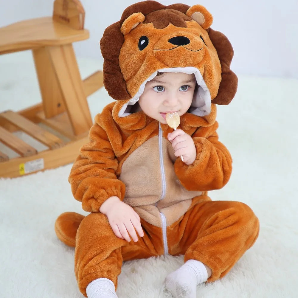 Halloween Dinosaur Winter Baby Romper Kigurumi Costume Flannel Hooded Bodysuit Pajamas Animal Overall Jumpsuit For Girl Boy 0-4T