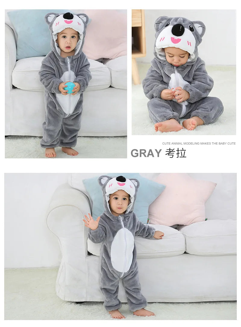 Halloween Dinosaur Winter Baby Romper Kigurumi Costume Flannel Hooded Bodysuit Pajamas Animal Overall Jumpsuit For Girl Boy 0-4T