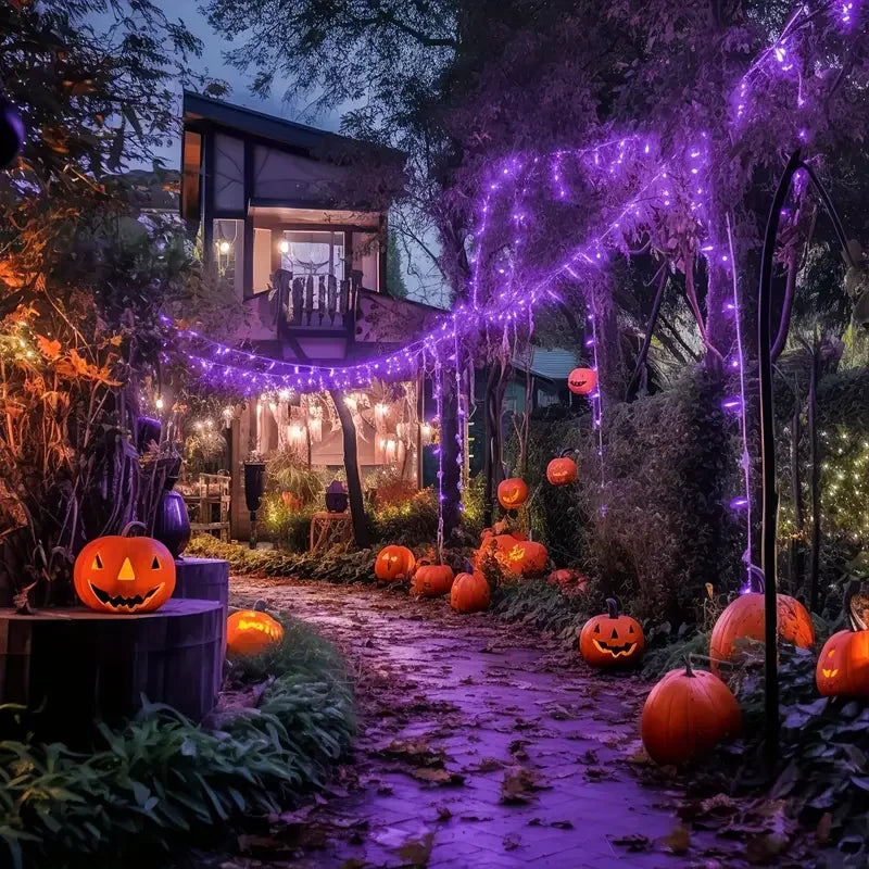 1PC 12M/39.37FT. 100 LED Halloween Solar String Light with 8 Modes Outdoor Waterproof Lamp For Indoor Yard Party Patio Decor