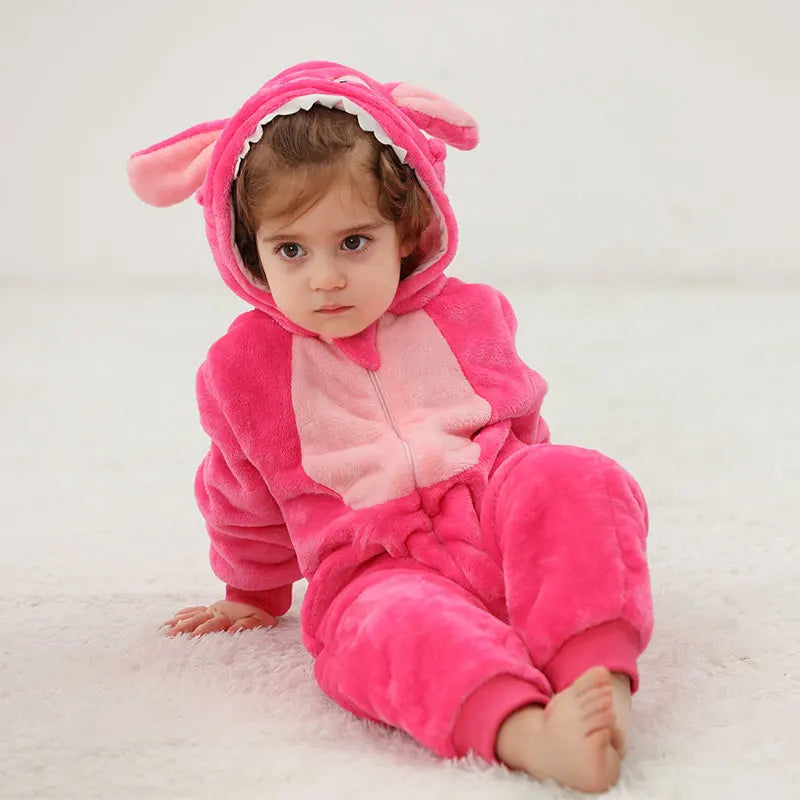 Halloween Dinosaur Winter Baby Romper Kigurumi Costume Flannel Hooded Bodysuit Pajamas Animal Overall Jumpsuit For Girl Boy 0-4T