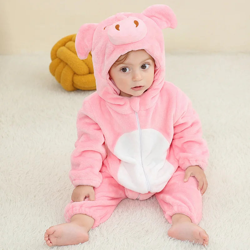 Halloween Dinosaur Winter Baby Romper Kigurumi Costume Flannel Hooded Bodysuit Pajamas Animal Overall Jumpsuit For Girl Boy 0-4T
