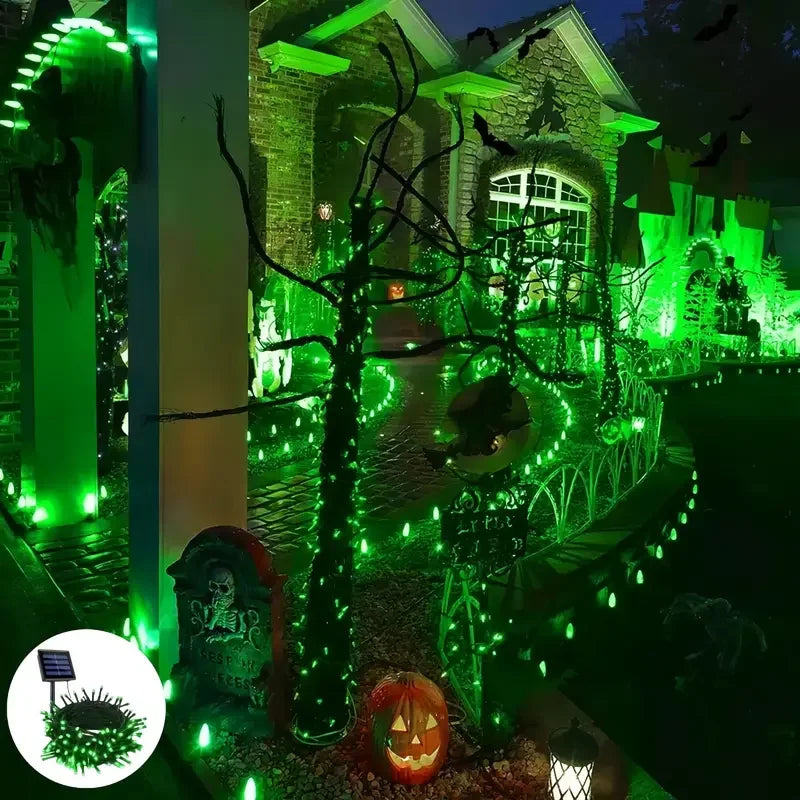 1PC 12M/39.37FT. 100 LED Halloween Solar String Light with 8 Modes Outdoor Waterproof Lamp For Indoor Yard Party Patio Decor