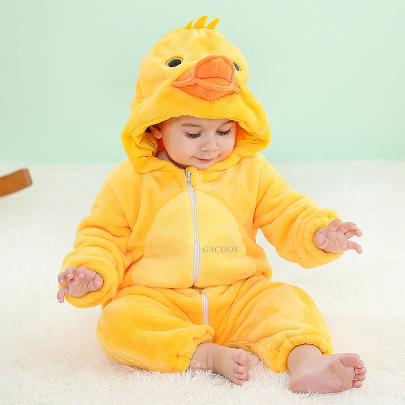 Halloween Dinosaur Winter Baby Romper Kigurumi Costume Flannel Hooded Bodysuit Pajamas Animal Overall Jumpsuit For Girl Boy 0-4T