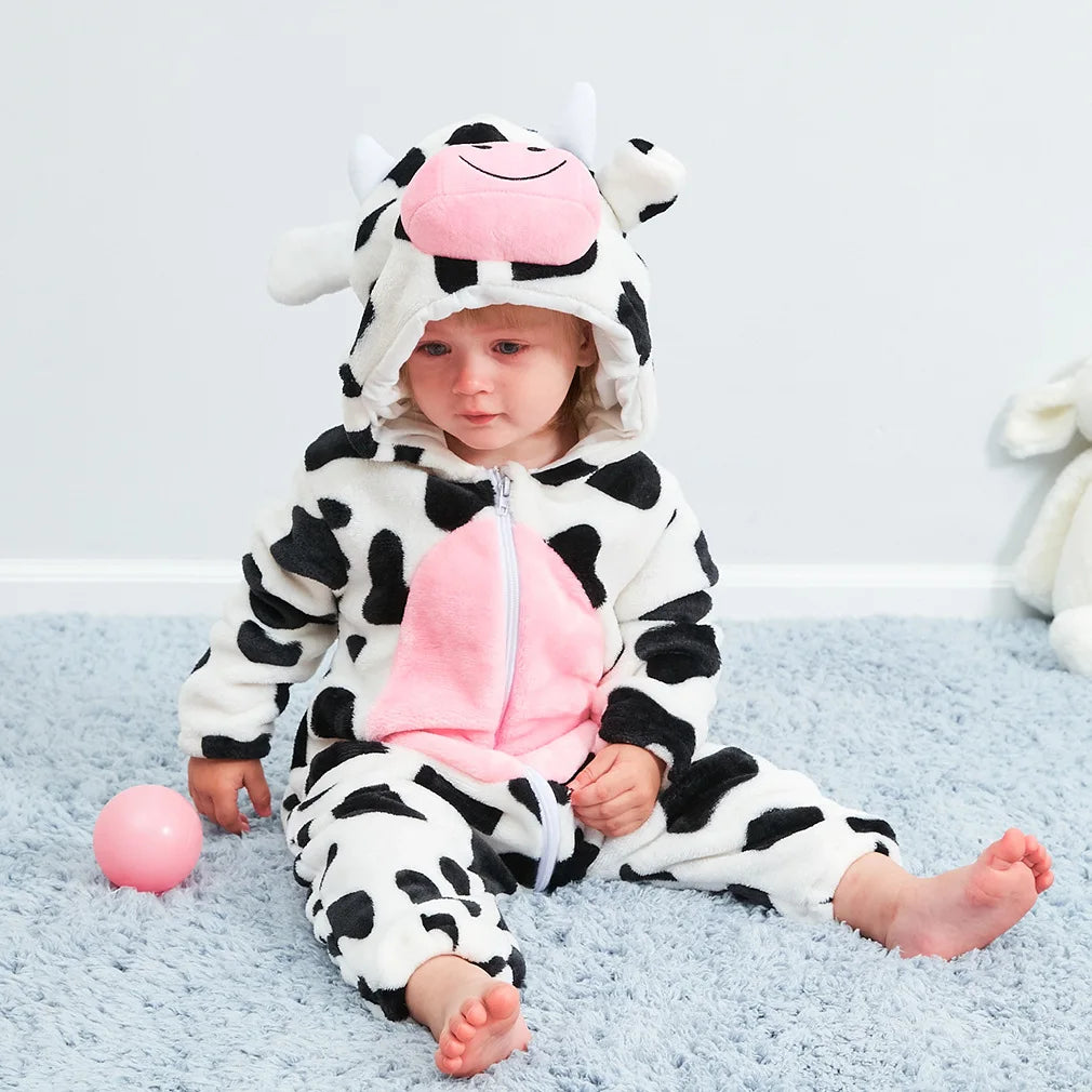 Halloween Dinosaur Winter Baby Romper Kigurumi Costume Flannel Hooded Bodysuit Pajamas Animal Overall Jumpsuit For Girl Boy 0-4T