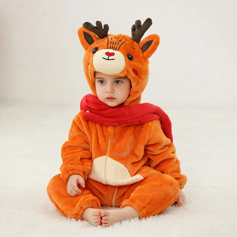 Halloween Dinosaur Winter Baby Romper Kigurumi Costume Flannel Hooded Bodysuit Pajamas Animal Overall Jumpsuit For Girl Boy 0-4T
