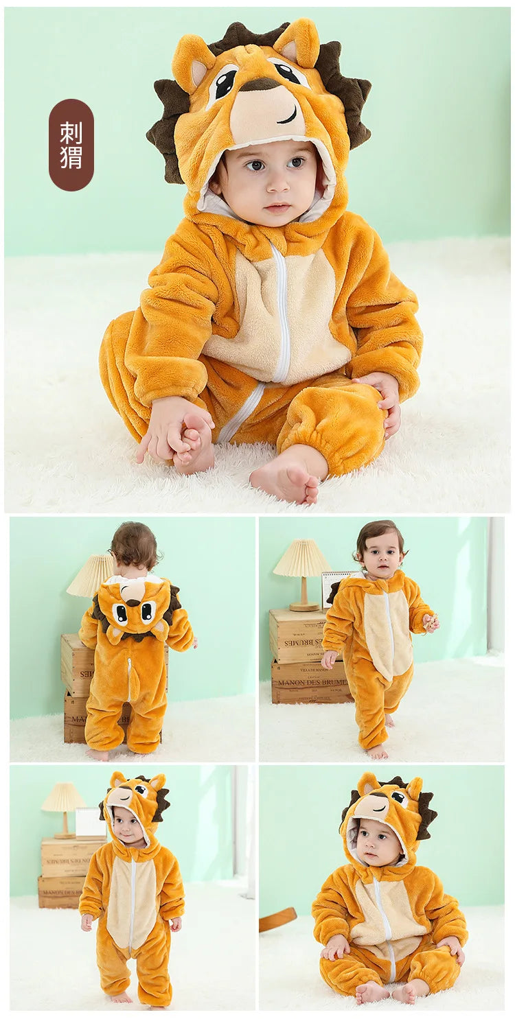 Halloween Dinosaur Winter Baby Romper Kigurumi Costume Flannel Hooded Bodysuit Pajamas Animal Overall Jumpsuit For Girl Boy 0-4T
