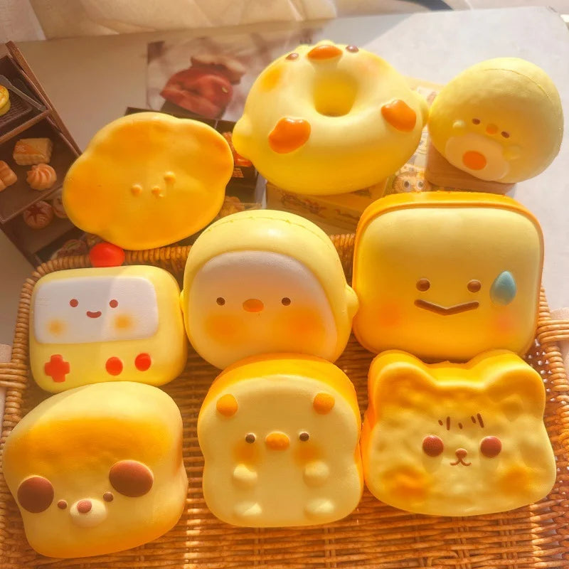 Squishy Cute Cartoon Simulated Bread Squeeze Toy Soft Stress Relief Slow Rising Sensory Fidget for Anxiety Gifts for Kids Adults