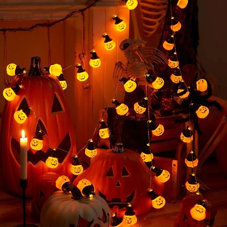 Halloween Decorations Lights Pumpkin String Lights Pumpkin Lantern Lights Halloween Home Party Yard Wall Door Decor Lights 710