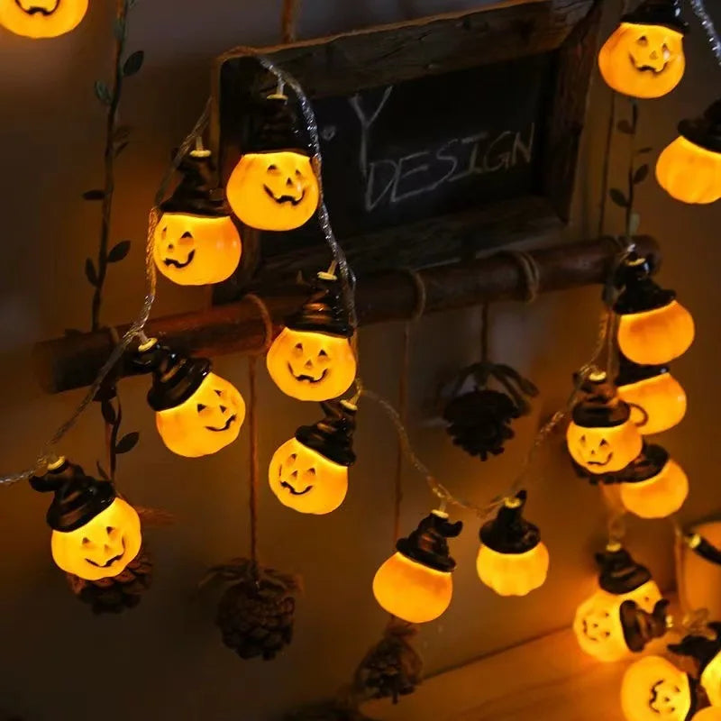 Halloween Decorations Lights Pumpkin String Lights Pumpkin Lantern Lights Halloween Home Party Yard Wall Door Decor Lights 710