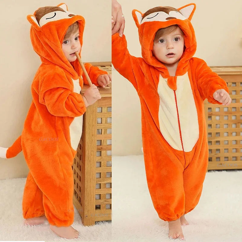 Halloween Dinosaur Winter Baby Romper Kigurumi Costume Flannel Hooded Bodysuit Pajamas Animal Overall Jumpsuit For Girl Boy 0-4T
