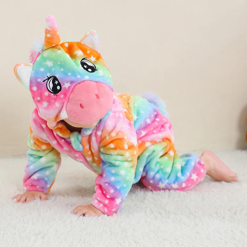 Halloween Dinosaur Winter Baby Romper Kigurumi Costume Flannel Hooded Bodysuit Pajamas Animal Overall Jumpsuit For Girl Boy 0-4T