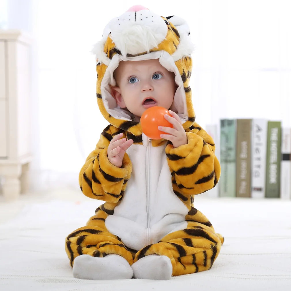 Halloween Dinosaur Winter Baby Romper Kigurumi Costume Flannel Hooded Bodysuit Pajamas Animal Overall Jumpsuit For Girl Boy 0-4T