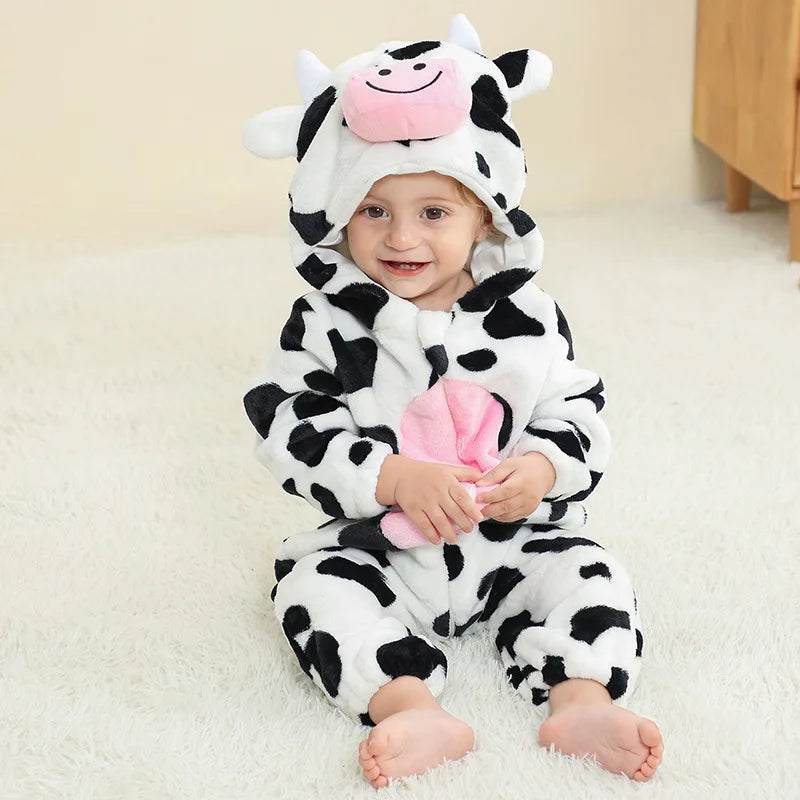 Halloween Dinosaur Winter Baby Romper Kigurumi Costume Flannel Hooded Bodysuit Pajamas Animal Overall Jumpsuit For Girl Boy 0-4T