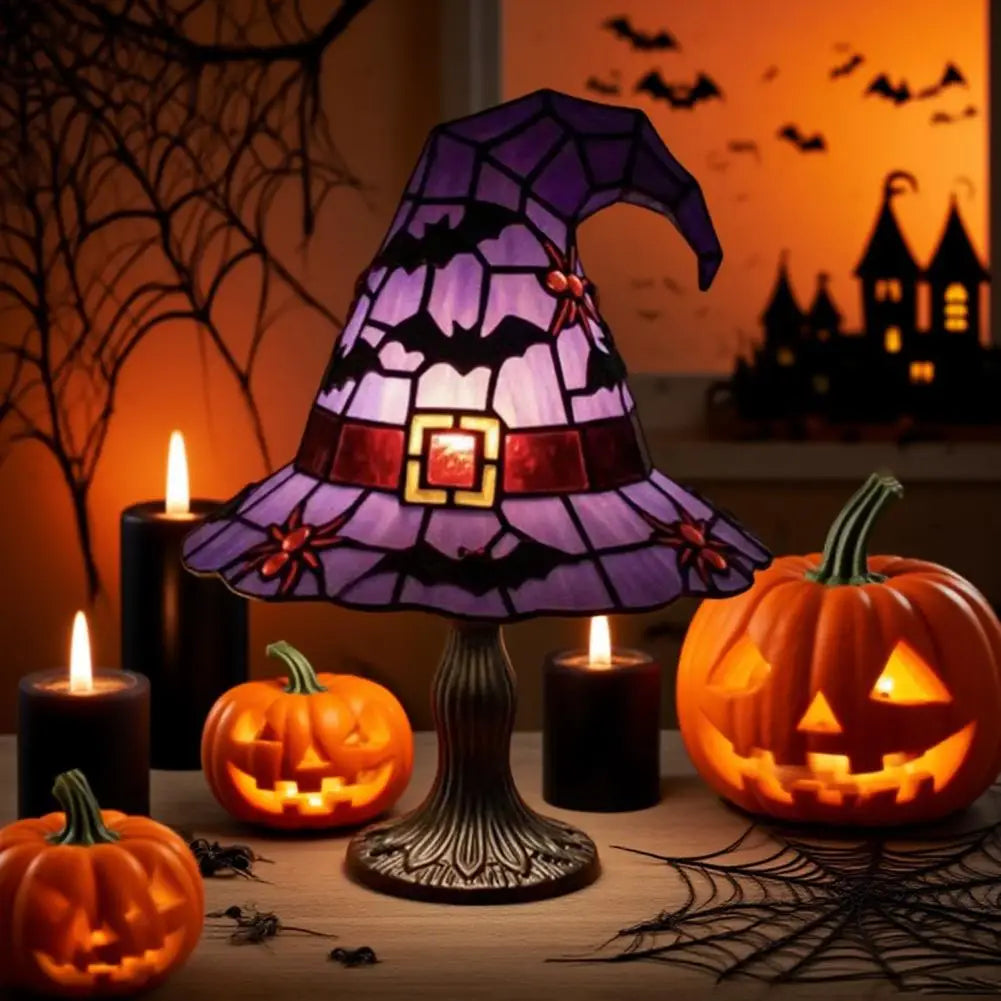 Resin Witch Hat Decoration Festive Atmosphere Lamp Hat Led Night Light Table Lamp Set for Halloween Decor Handcrafted for Indoor