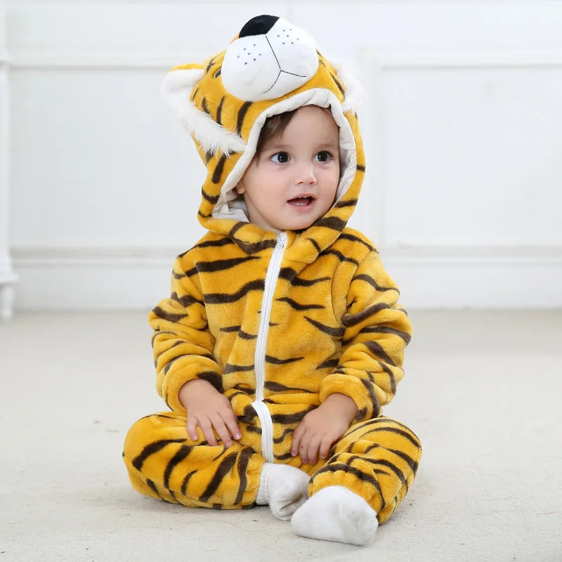 Halloween Dinosaur Winter Baby Romper Kigurumi Costume Flannel Hooded Bodysuit Pajamas Animal Overall Jumpsuit For Girl Boy 0-4T