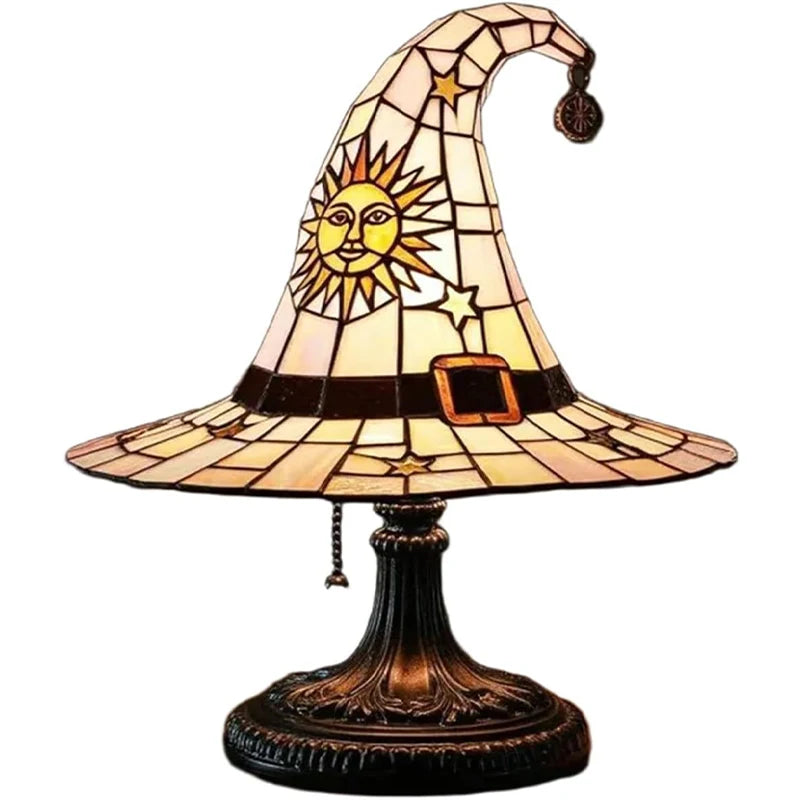 Stained Glass Witch Hat Lamp USB Powered Creative Table Lamp Night Light for Living Room Home Bedroom Decoration Halloween