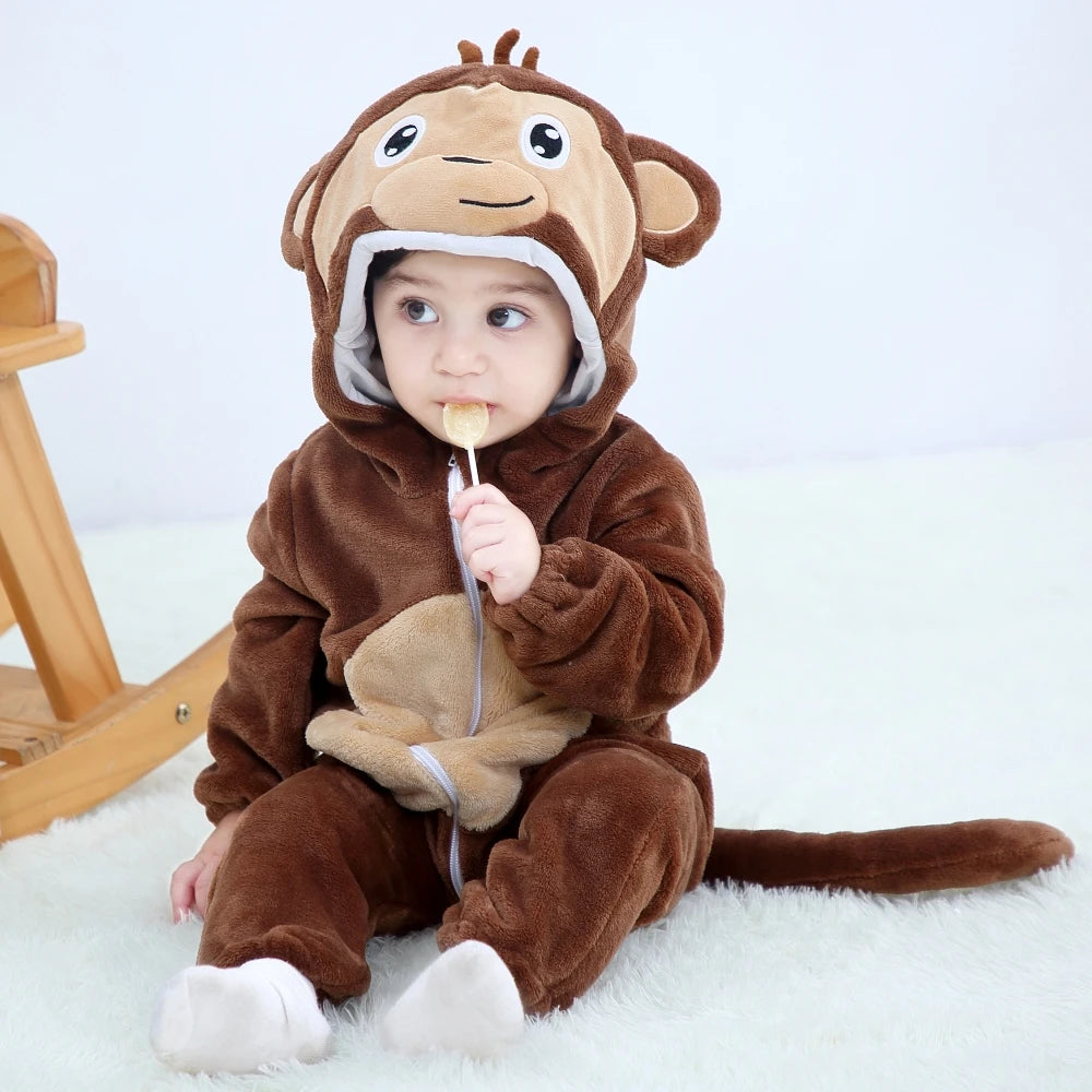 Halloween Dinosaur Winter Baby Romper Kigurumi Costume Flannel Hooded Bodysuit Pajamas Animal Overall Jumpsuit For Girl Boy 0-4T