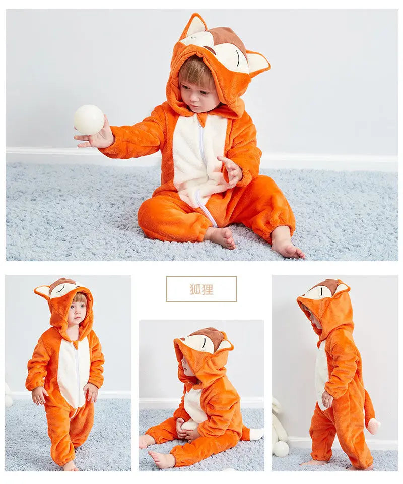 Halloween Dinosaur Winter Baby Romper Kigurumi Costume Flannel Hooded Bodysuit Pajamas Animal Overall Jumpsuit For Girl Boy 0-4T