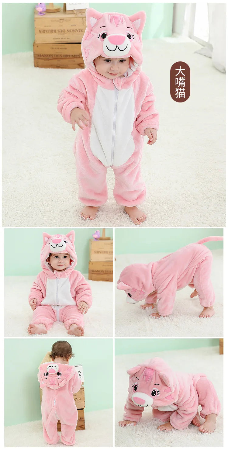 Halloween Dinosaur Winter Baby Romper Kigurumi Costume Flannel Hooded Bodysuit Pajamas Animal Overall Jumpsuit For Girl Boy 0-4T