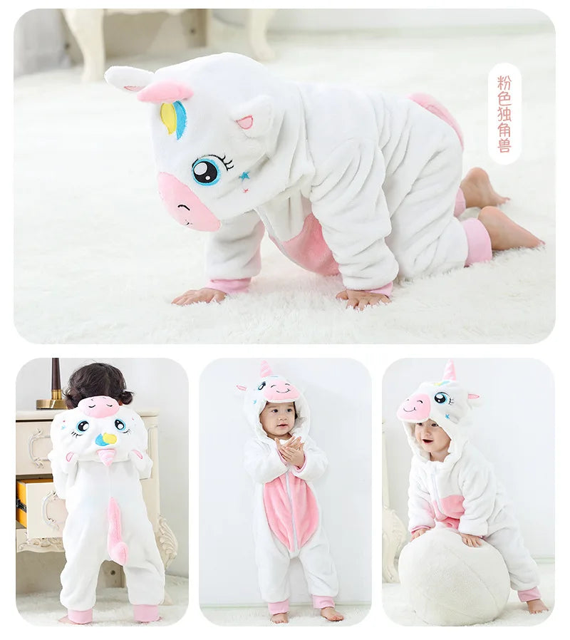 Halloween Dinosaur Winter Baby Romper Kigurumi Costume Flannel Hooded Bodysuit Pajamas Animal Overall Jumpsuit For Girl Boy 0-4T