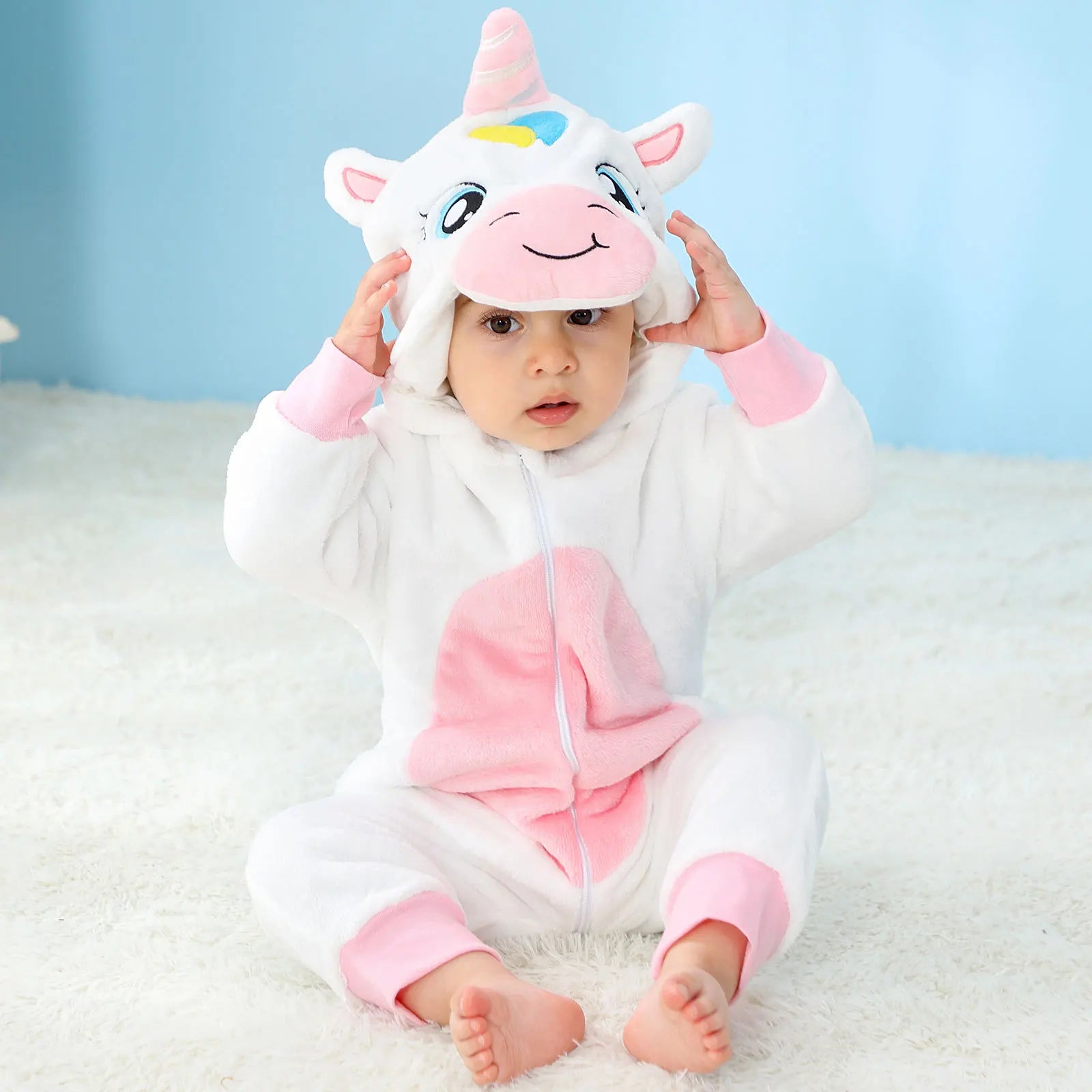 Halloween Dinosaur Winter Baby Romper Kigurumi Costume Flannel Hooded Bodysuit Pajamas Animal Overall Jumpsuit For Girl Boy 0-4T