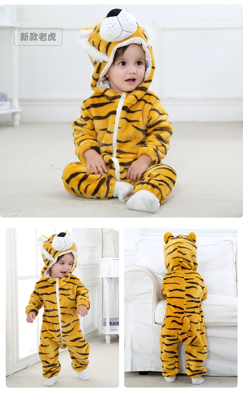 Halloween Dinosaur Winter Baby Romper Kigurumi Costume Flannel Hooded Bodysuit Pajamas Animal Overall Jumpsuit For Girl Boy 0-4T