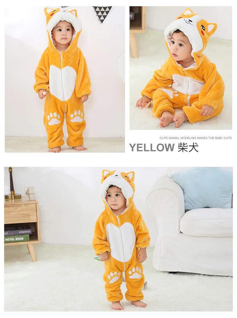 Halloween Dinosaur Winter Baby Romper Kigurumi Costume Flannel Hooded Bodysuit Pajamas Animal Overall Jumpsuit For Girl Boy 0-4T
