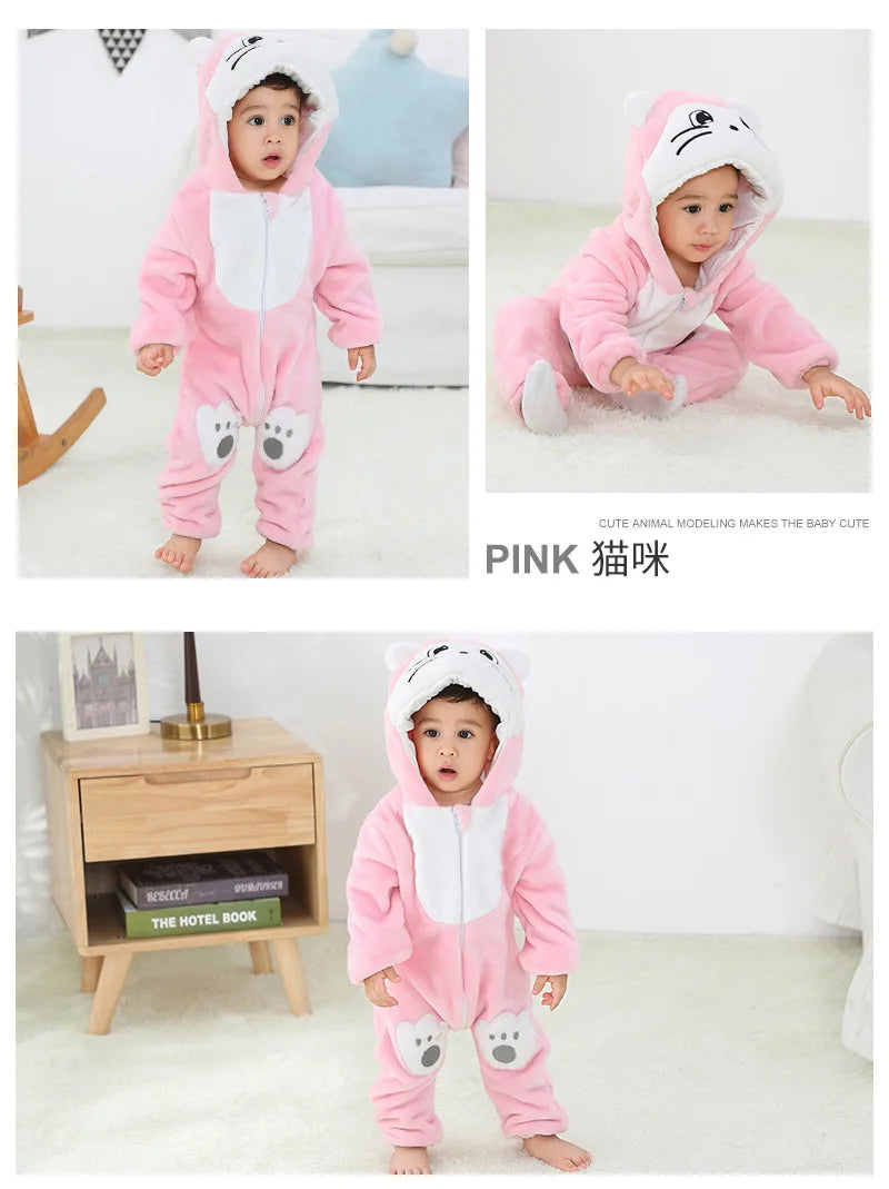 Halloween Dinosaur Winter Baby Romper Kigurumi Costume Flannel Hooded Bodysuit Pajamas Animal Overall Jumpsuit For Girl Boy 0-4T
