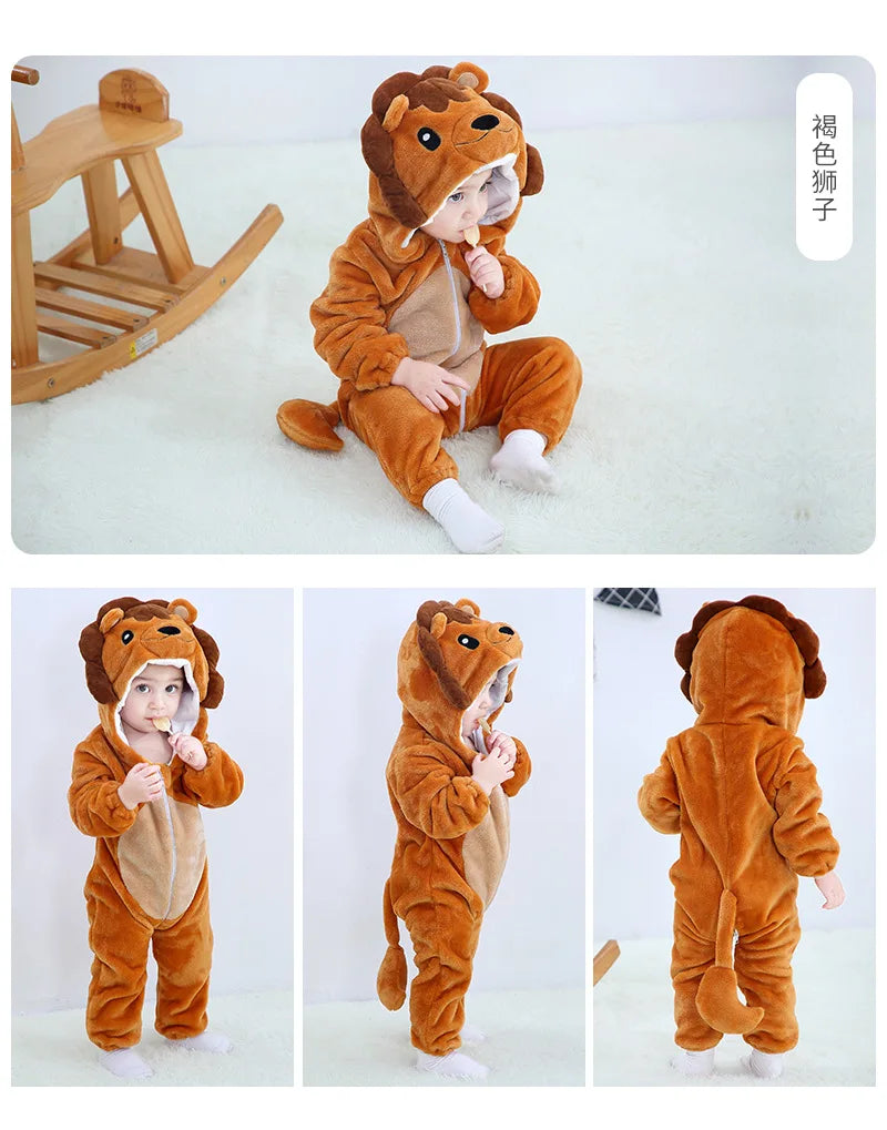 Halloween Dinosaur Winter Baby Romper Kigurumi Costume Flannel Hooded Bodysuit Pajamas Animal Overall Jumpsuit For Girl Boy 0-4T