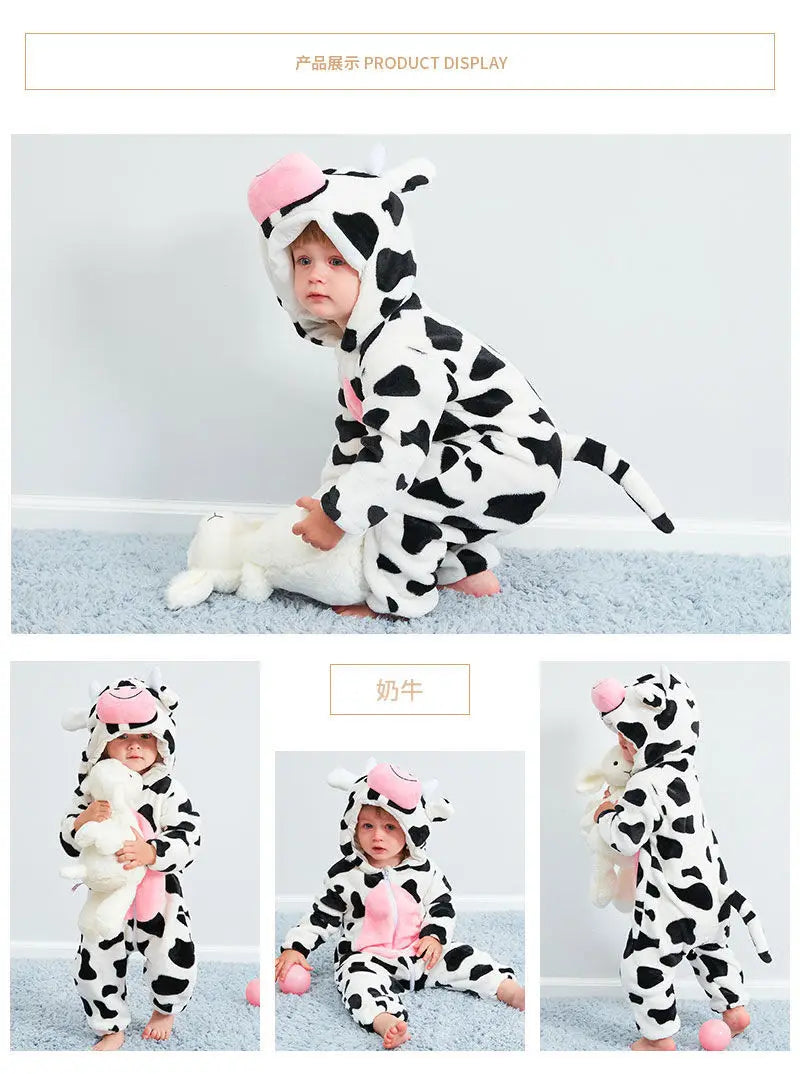 Halloween Dinosaur Winter Baby Romper Kigurumi Costume Flannel Hooded Bodysuit Pajamas Animal Overall Jumpsuit For Girl Boy 0-4T