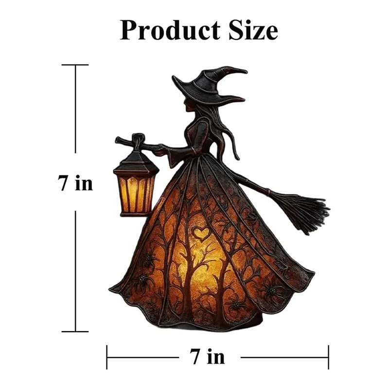 AT44-Halloween Table Lamp Witch Light, Gothic Spooky Decor With Holding Lantern For Home, Porch Party Decor