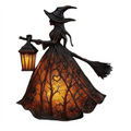 AT44-Halloween Table Lamp Witch Light, Gothic Spooky Decor With Holding Lantern For Home, Porch Party Decor