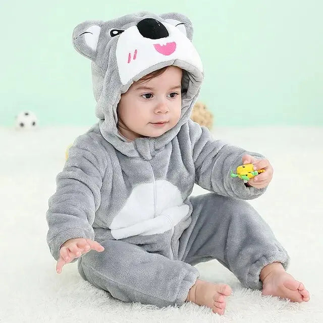 Halloween Dinosaur Winter Baby Romper Kigurumi Costume Flannel Hooded Bodysuit Pajamas Animal Overall Jumpsuit For Girl Boy 0-4T