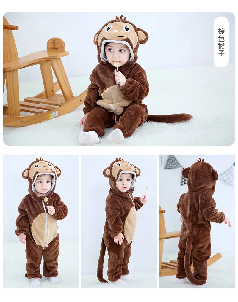 Halloween Dinosaur Winter Baby Romper Kigurumi Costume Flannel Hooded Bodysuit Pajamas Animal Overall Jumpsuit For Girl Boy 0-4T