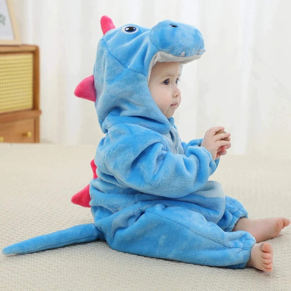 Halloween Dinosaur Winter Baby Romper Kigurumi Costume Flannel Hooded Bodysuit Pajamas Animal Overall Jumpsuit For Girl Boy 0-4T