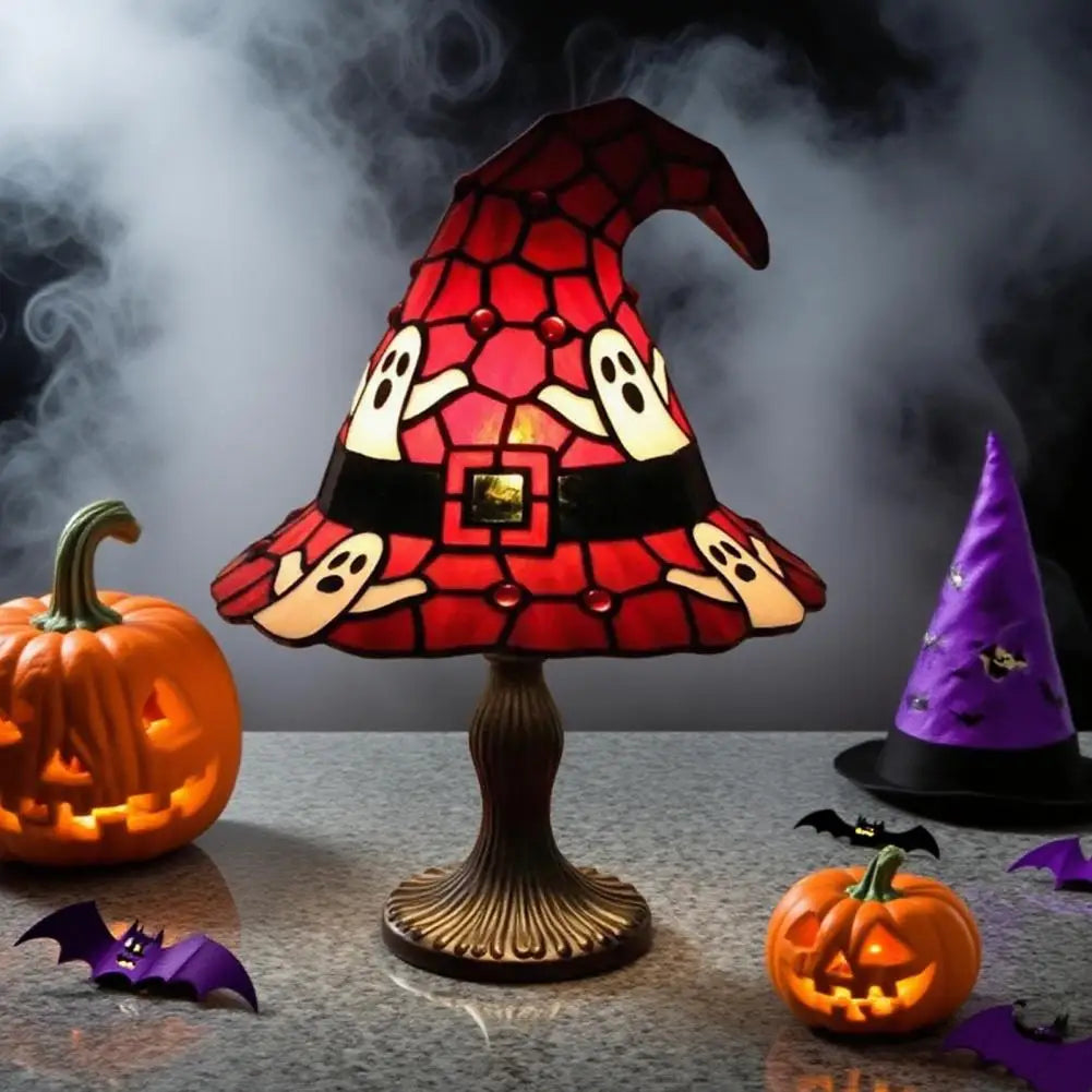 Resin Witch Hat Decoration Festive Atmosphere Lamp Hat Led Night Light Table Lamp Set for Halloween Decor Handcrafted for Indoor