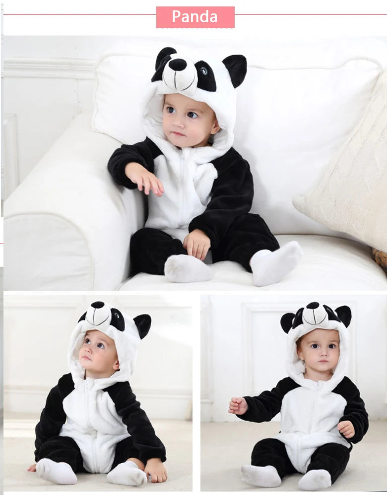 Halloween Dinosaur Winter Baby Romper Kigurumi Costume Flannel Hooded Bodysuit Pajamas Animal Overall Jumpsuit For Girl Boy 0-4T