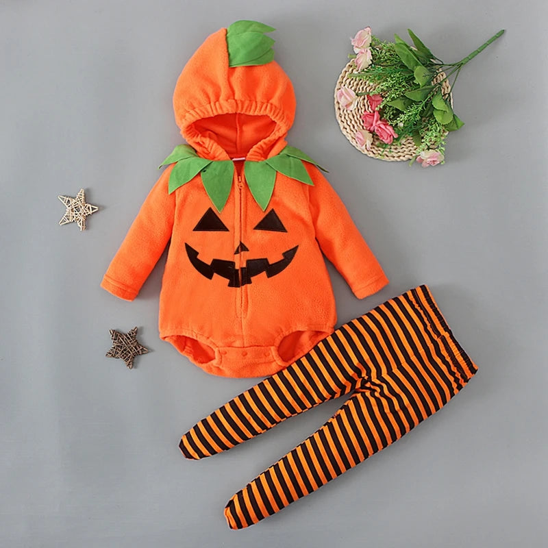 nfant Baby Girl Boy Halloween Costumes Outfit Pumpkin Hooded Romper Footed Pants Leggings Fancy Clothes
