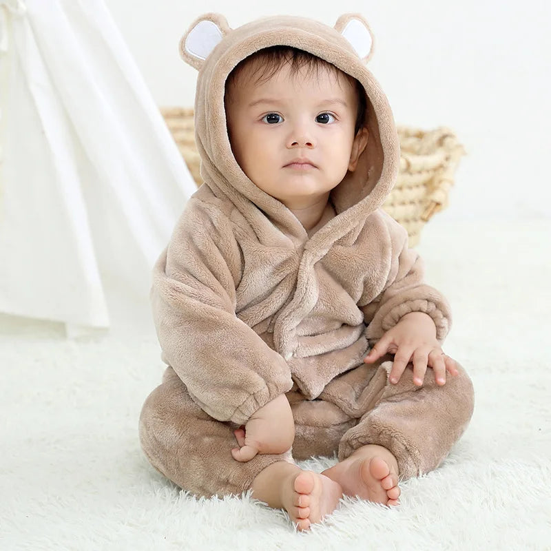Halloween Dinosaur Winter Baby Romper Kigurumi Costume Flannel Hooded Bodysuit Pajamas Animal Overall Jumpsuit For Girl Boy 0-4T
