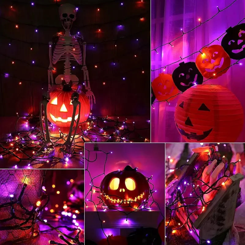 1PC 12M/39.37FT. 100 LED Halloween Solar String Light with 8 Modes Outdoor Waterproof Lamp For Indoor Yard Party Patio Decor